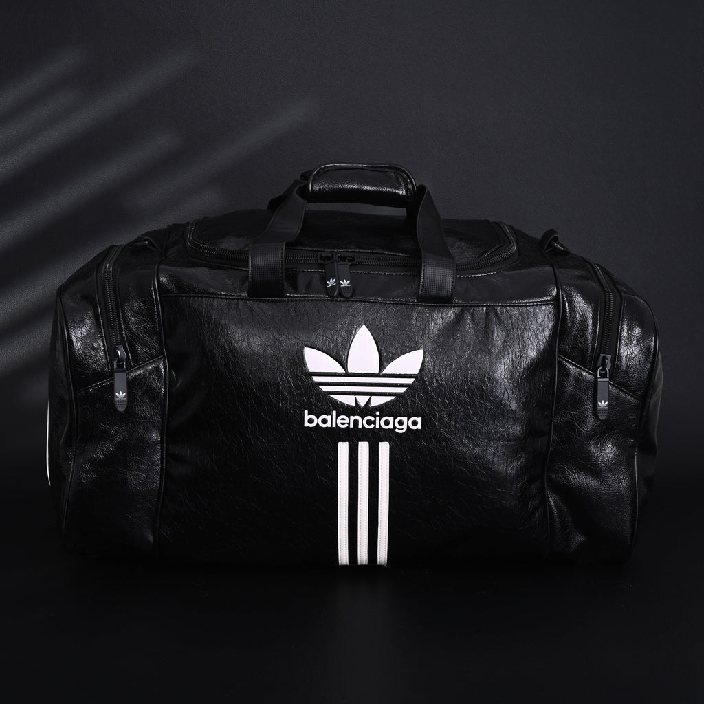 Balenciaga x adidas Large Duffel Travel Bag - Black with Trefoil Logo and Triple Stripes