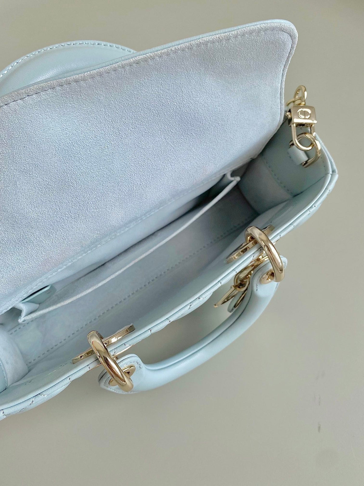 DIOR D-JOY BAG 22 IN LIGHT BLUE LAMBSKIN