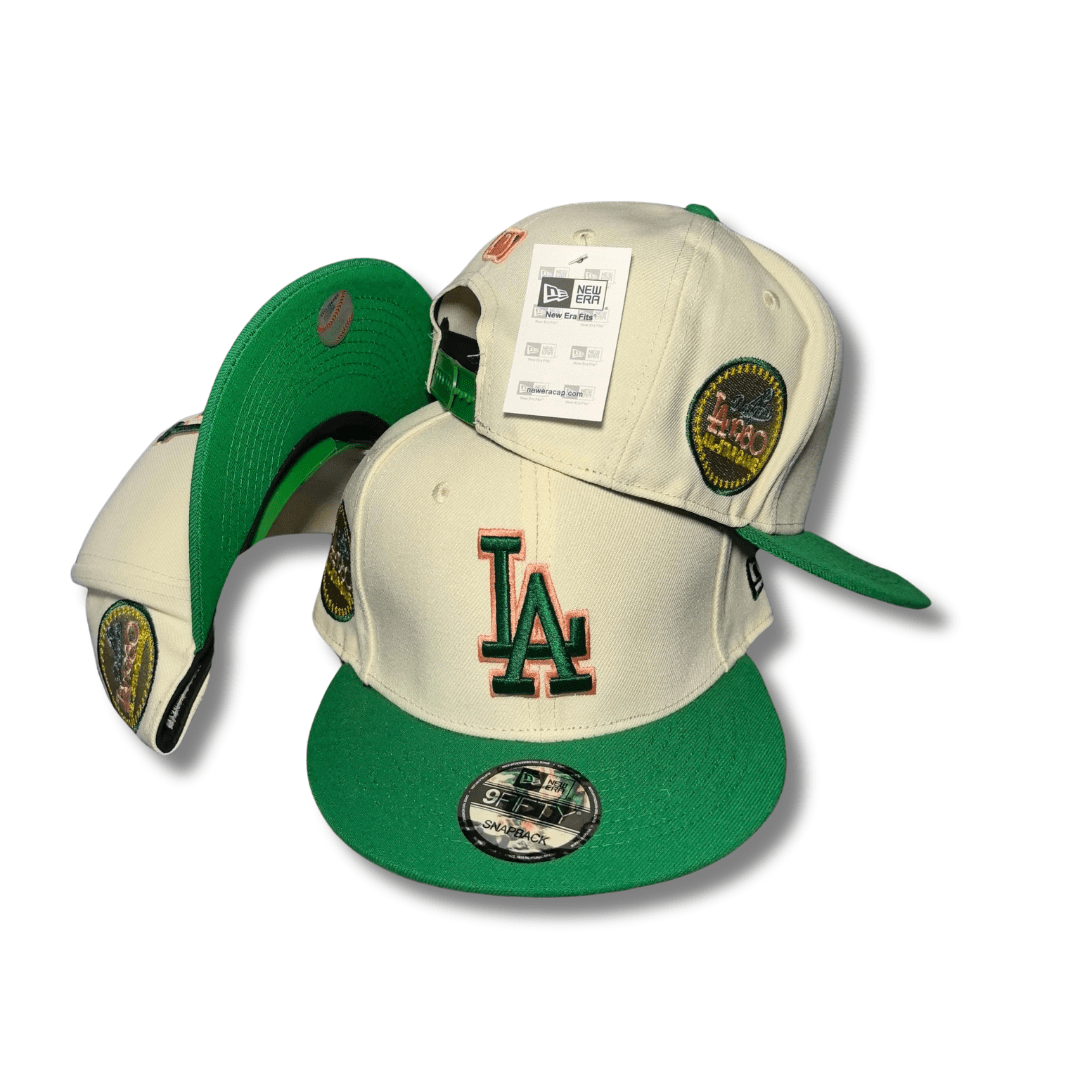 Los Angeles Dodgers Patch with Green Brim Cream and Green Snapback Cap