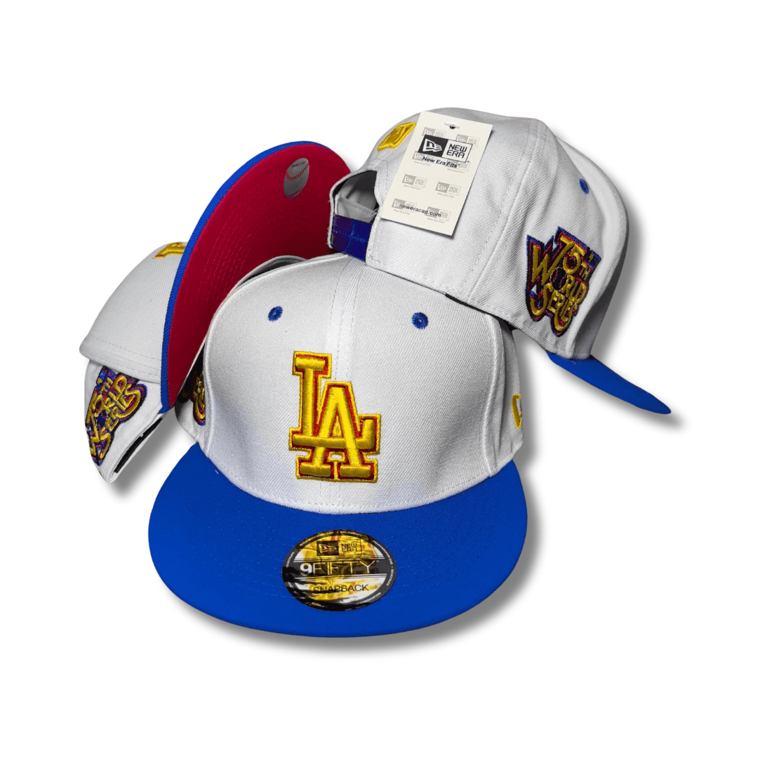 Los Angeles Dodgers White and Blue with 75th World Series Patch Snapback Cap