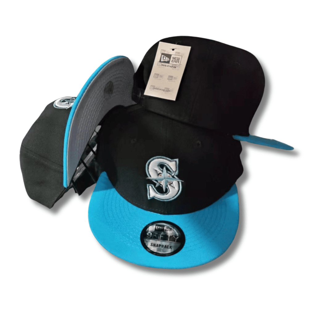 Seattle Mariners New Era MLB 9FIFTY Hat Black Crown Blue Visor Blue/White Logo - Snapback