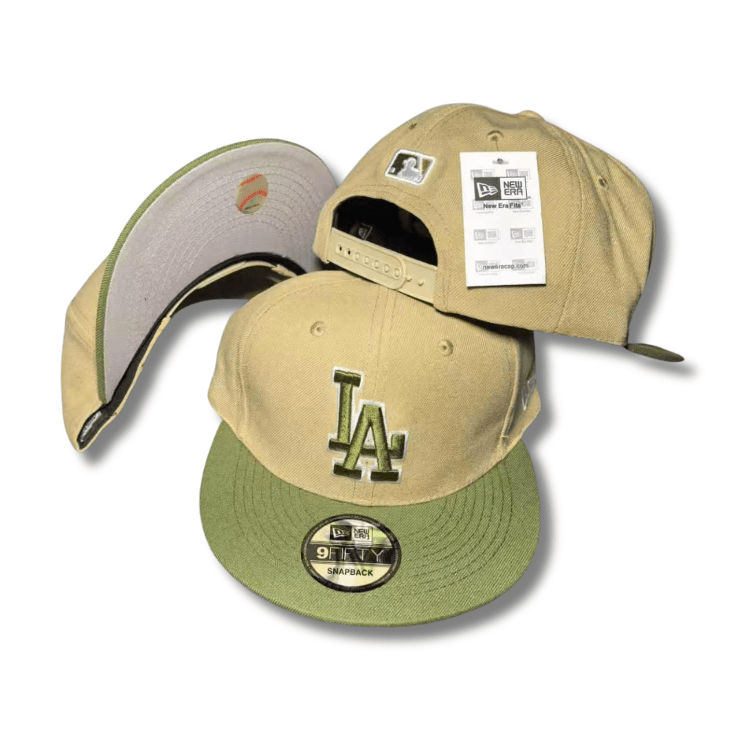 Los Angeles Dodgers Beige with Olive Green Embroidered Logo and Brim Snapback Cap