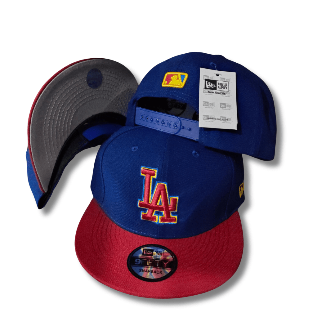 Los Angeles Blue with Red Brim and Yellow-Outlined Logo Snapback Cap