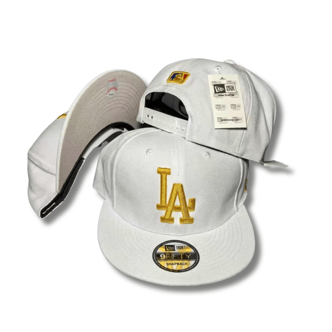 Los Angeles Dodgers White with Gold Embroidered Logo Snapback Cap