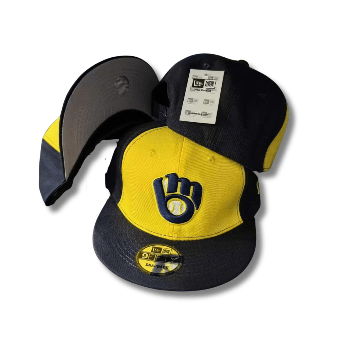 Milwaukee Brewers Yellow and Navy with Classic Glove Logo Snapback Cap