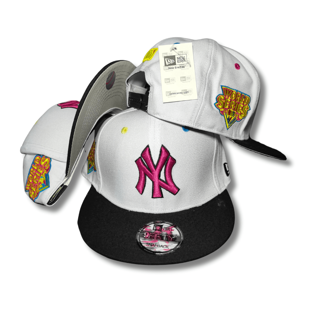 New York Yankees White & Black with Pink Logo and World Series Design Snapback Cap