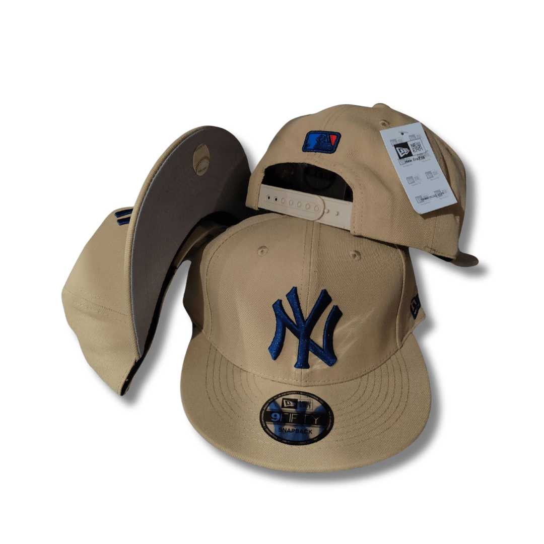 New York Yankees Beige with Blue Embroidered Logo and MLB Patch Snapback Cap