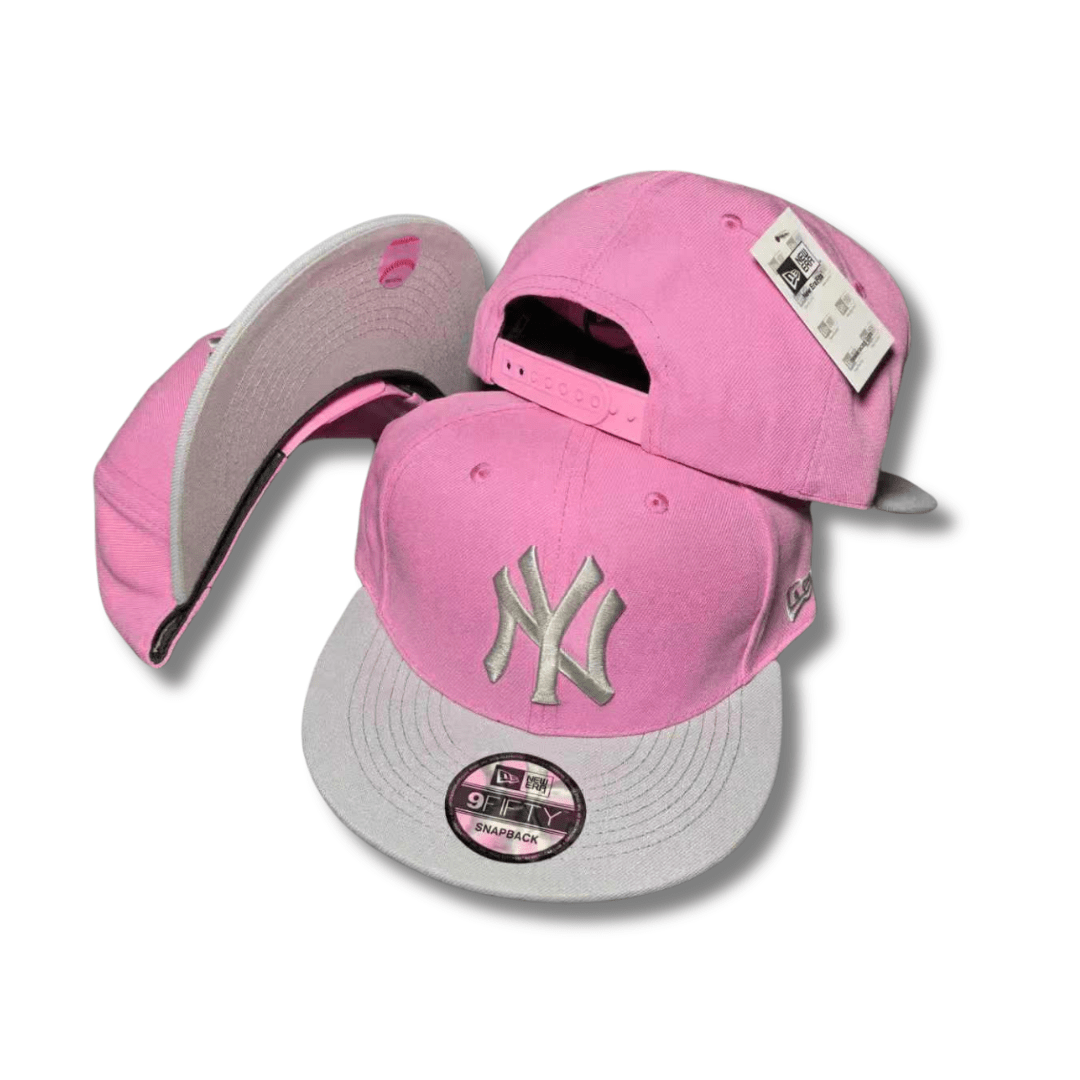 New York Yankees Pink with Gray Brim and Metallic Embroidered Logo Snapback Cap