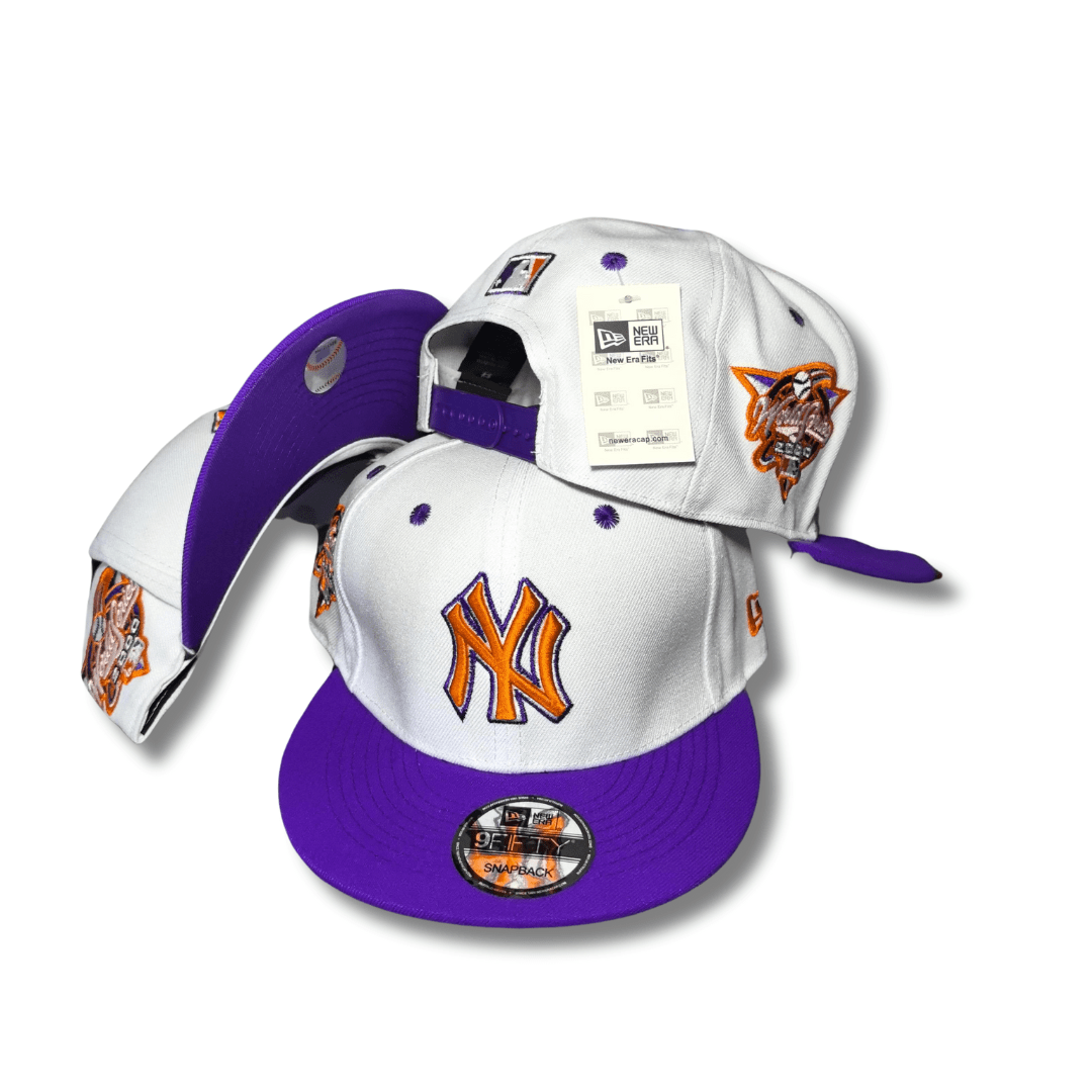 New York Yankees White and Purple Bold Orange Embroidery Snapback Cap
