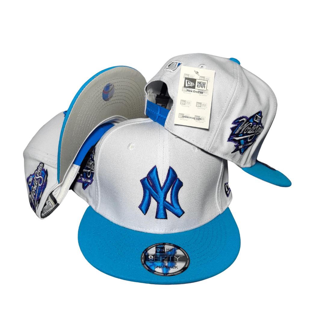 New York Yankees White with Vibrant Blue Brim and Accents Snapback Cap
