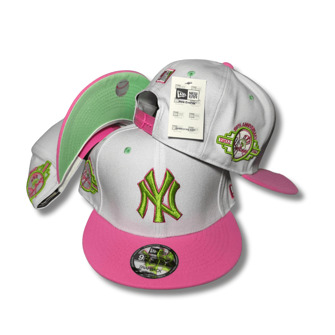New York Yankees White with Neon Green and Pink Accents Snapback Cap