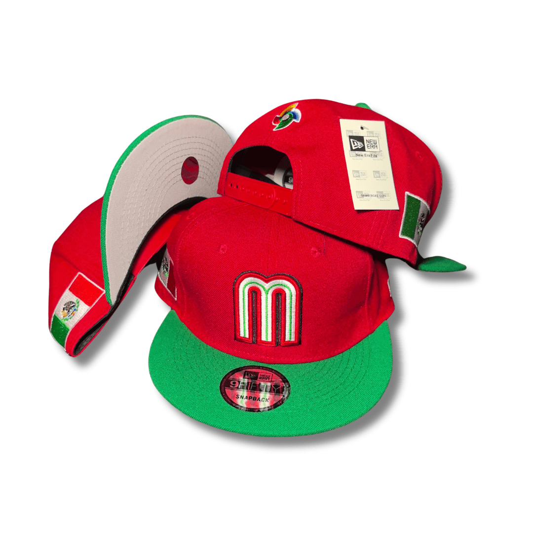 New Era Mexico Flag M Logo Baseball Hat 9FIFTY Green Red - Snapback