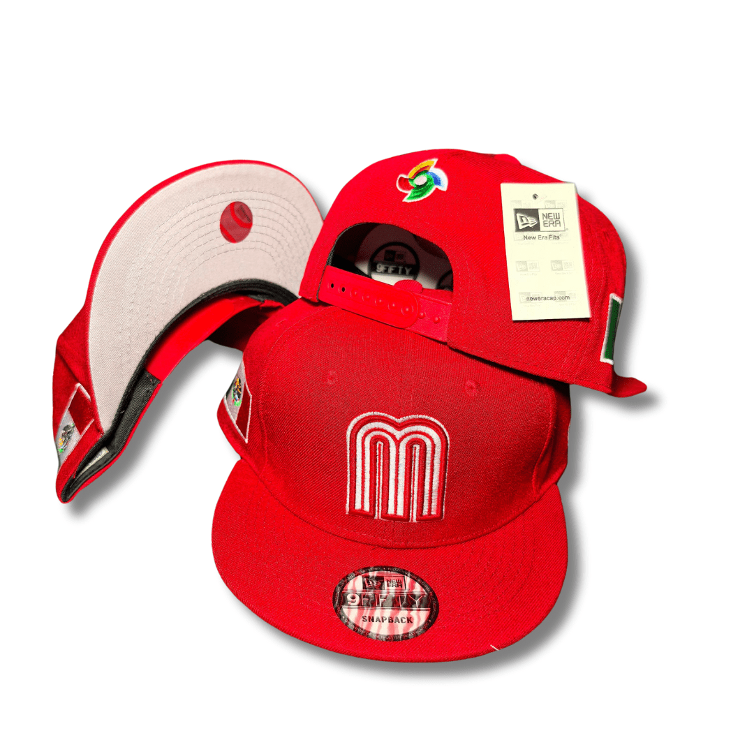 Mexico National Baseball Team with White Embroidered Logo and Flag Details Red Snapback Cap