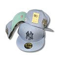 New York Yankees with World Series Patch and Mint Underbrim Light Blue Fitted Cap