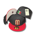 Team Mexico with Embroidered Logo and Red Brim Black Fitted Cap