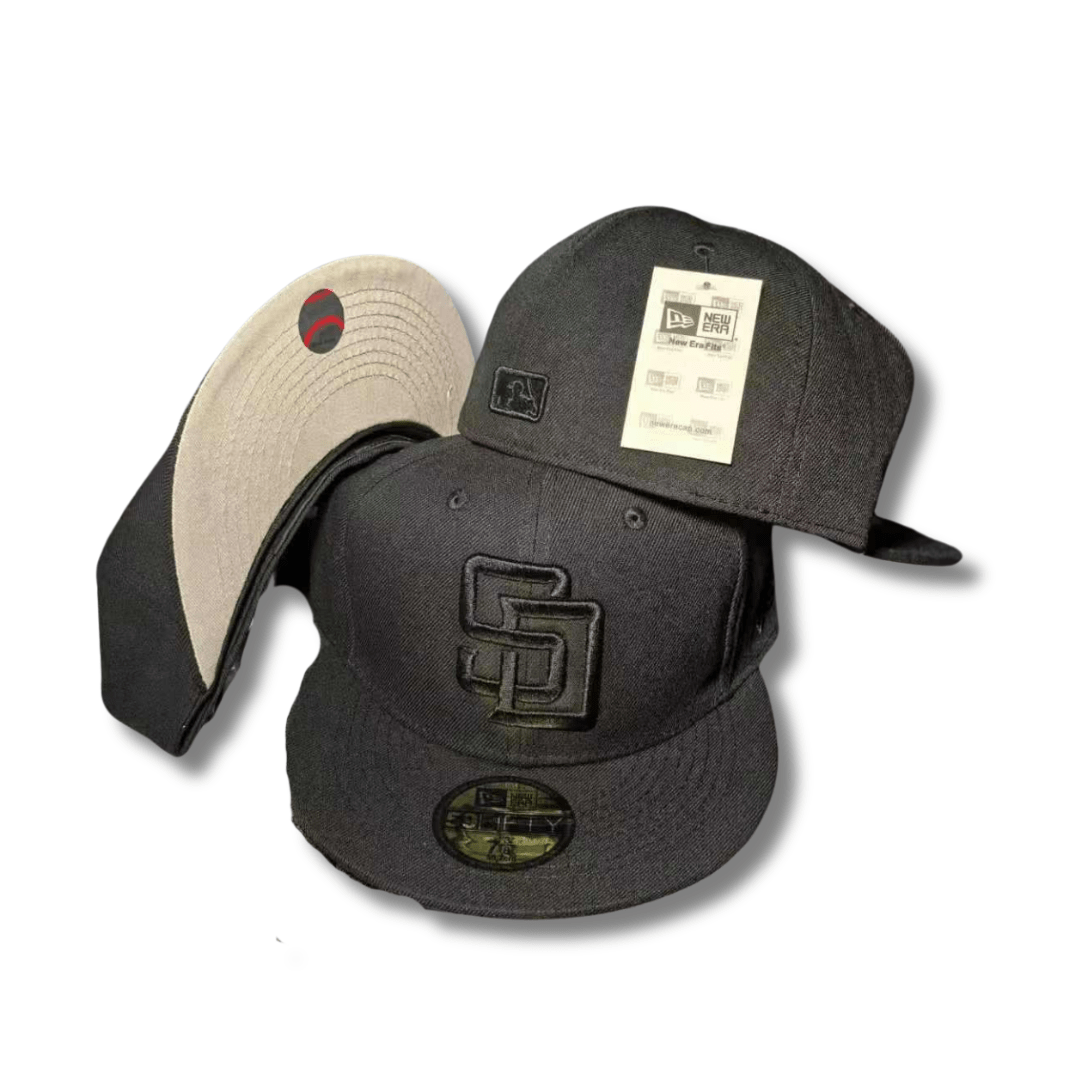San Diego Padres MLB Hat with Blackout Embroidery and Gray Underbrim - Fitted