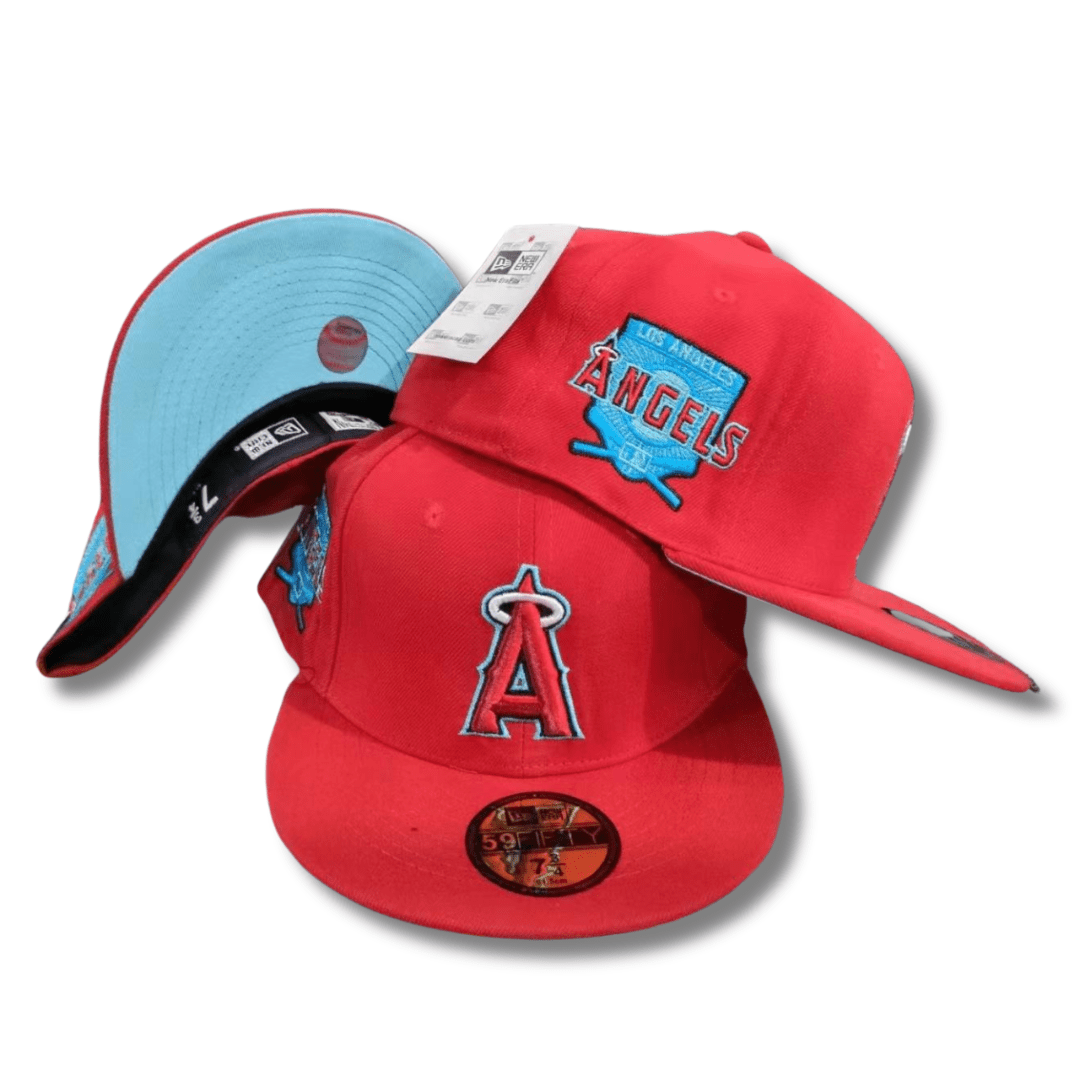 Los Angeles Angels with Sky Blue Undervisor and Retro Side Patch Red Snapback Cap