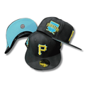 Pittsburgh Pirates with Yellow Logo and Sky Blue Undervisor Black Fitted Cap