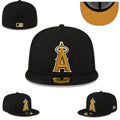 Los Angeles Angels Fitted Hat - Black with Gold Logo and Orange Undervisor