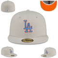 Los Angeles Dodgers Fitted Hat - Light Gray with Blue and Orange Logo & Bright Orange Undervisor