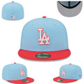 Los Angeles Dodgers Fitted Hat - Sky Blue with Red Brim and White Logo
