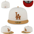Los Angeles Dodgers Fitted Hat - Cream with Tan Brim, Brown Logo, and Red Undervisor