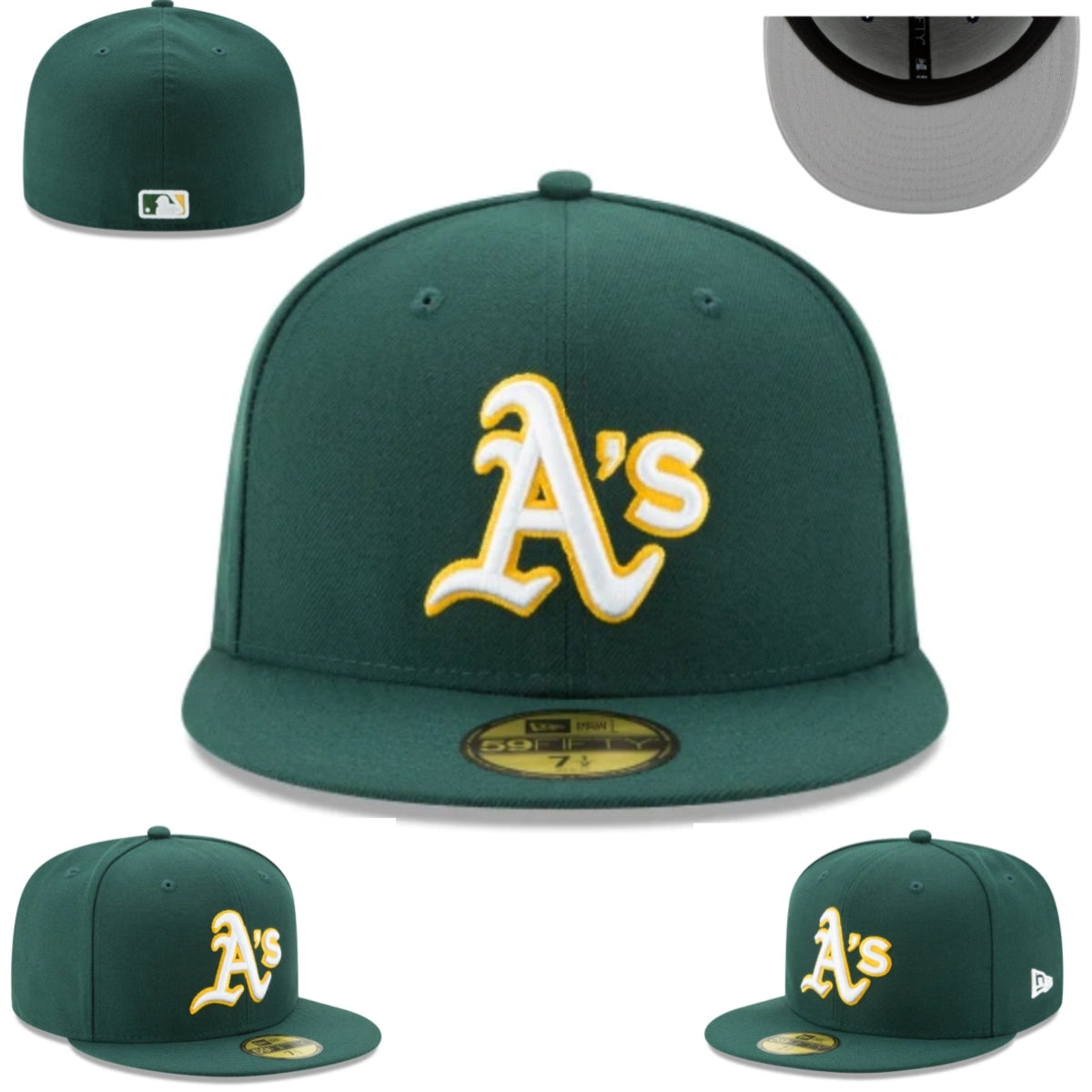 Oakland Athletics Fitted Hat - Forest Green with White and Gold Logo