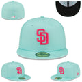 San Diego Padres Fitted Hat - Aqua with Pink Logo and Black Undervisor