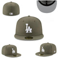 Los Angeles Dodgers Fitted Hat - Olive Green with White Logo and Gray Undervisor