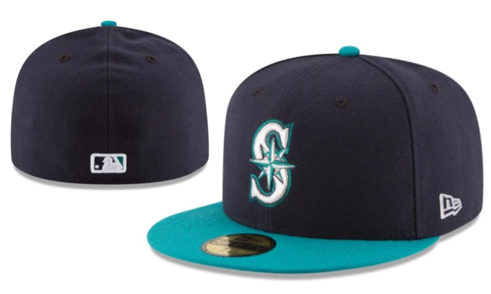 Seattle Mariners Fitted MLB Cap with Aqua Blue Visor - Navy and Aqua