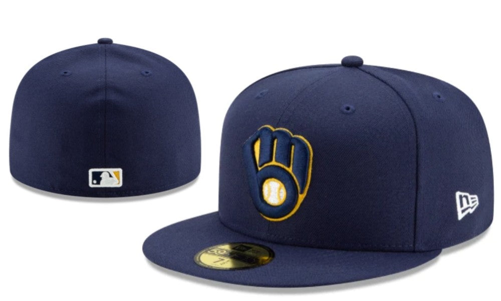 Milwaukee Brewers MLB Fitted Cap - Navy Blue with Gold Logo