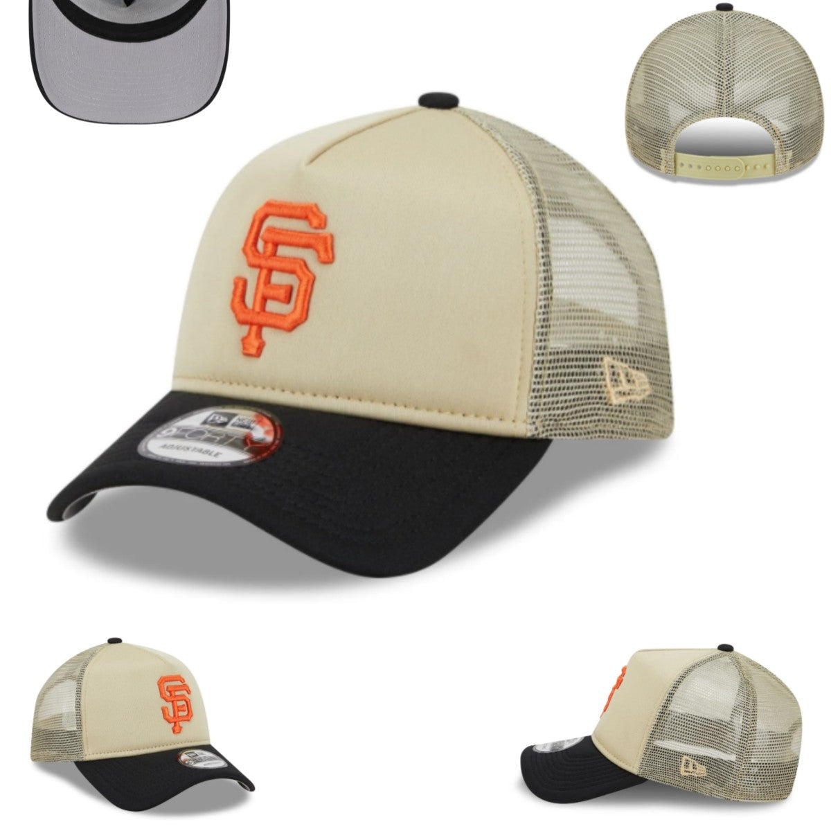 San Francisco Giants Trucker Cap with Embroidered Logo - Beige and Black