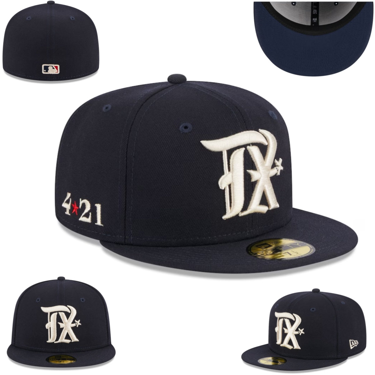 Texas 4:21 Navy Fitted Cap with Bold "TX" Embroidery and Side Tribute Detailing