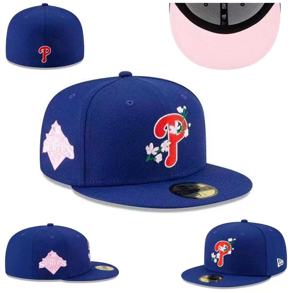 Philadelphia Phillies Floral-Embroidered World Series Hat with Pink Undervisor - Royal Blue
