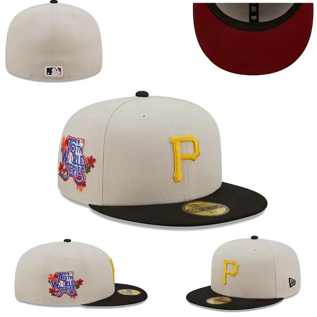 Pittsburgh Pirates 76th World Series Hat with Black Brim and Red Undervisor - Cream