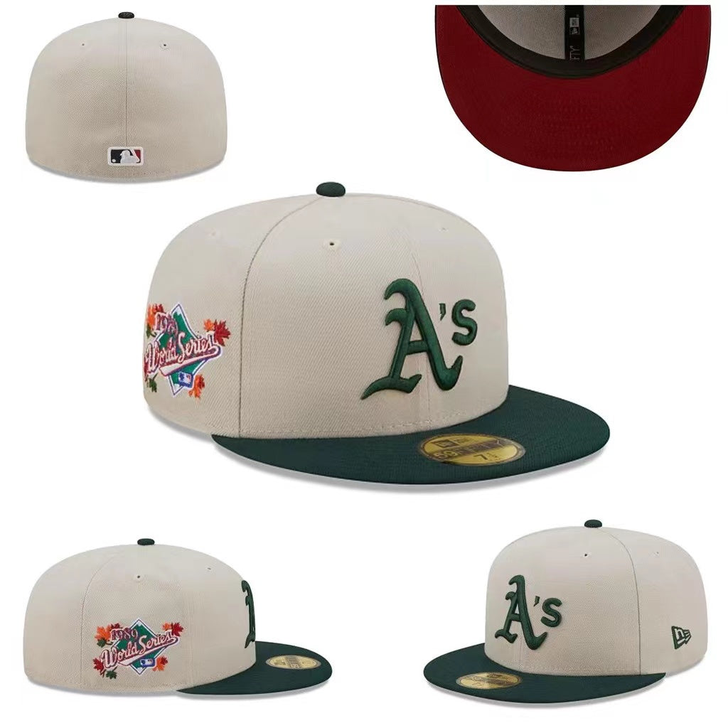 Oakland Athletics 76th World Series Hat with Green Brim and Red Undervisor - Cream