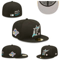 Miami Marlins World Series Fitted Hat with "Love & Hustle Game" Embroidery - Black