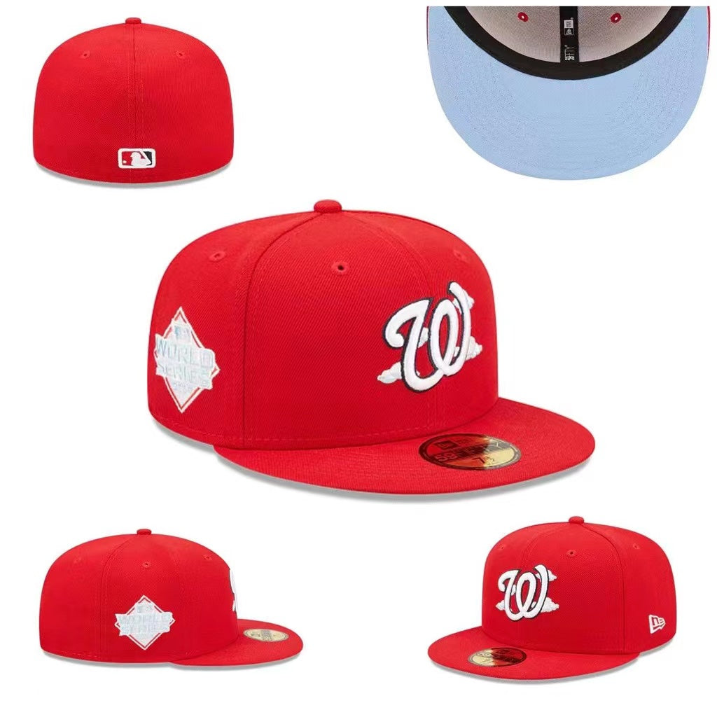 Washington Nationals World Series Fitted Hat with Light Blue Underbrim - Red