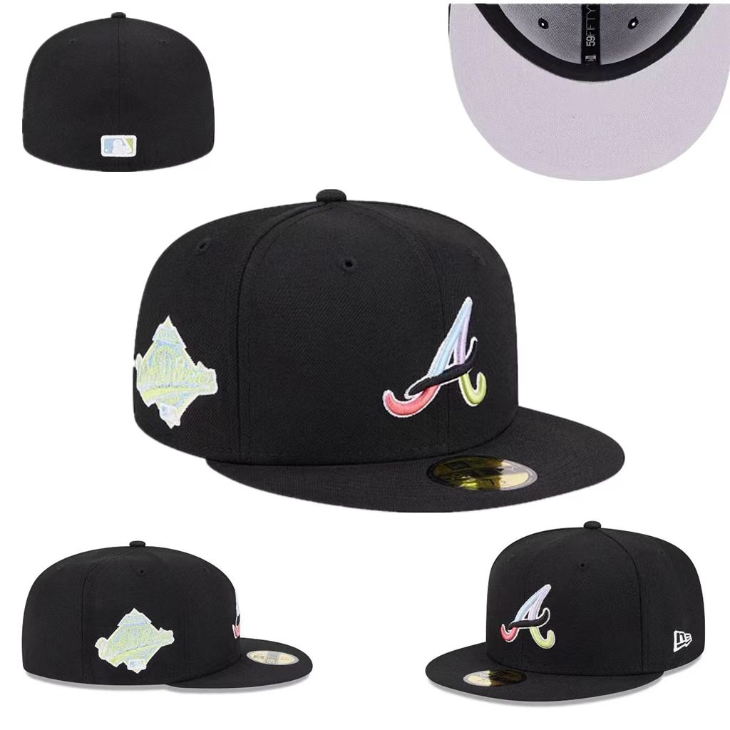 Atlanta Braves Custom Fitted Hat with Pastel Multicolor Logo and Gray Underbrim - Black
