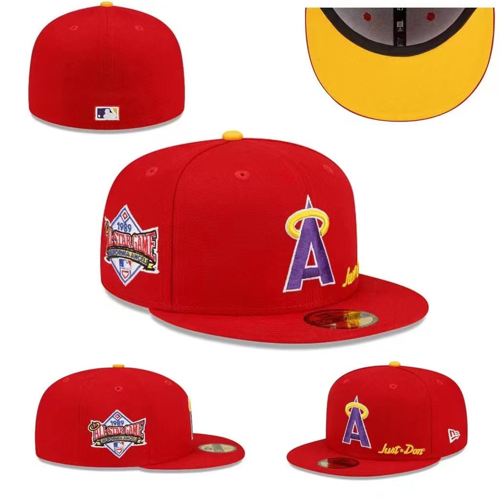 Los Angeles Angels All-Star Game Fitted Hat with Yellow Underbrim and "Just Don" Embroidery - Red