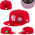 New York Yankees 1999 World Series Fitted Hat with Pink Rose Embroidery and Lavender Underbrim - Red