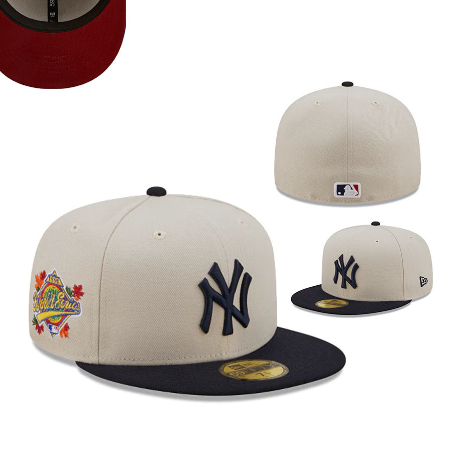 New York Yankees 1995 World Series 59FIFTY Hat - Cream and Black with Fall Patch