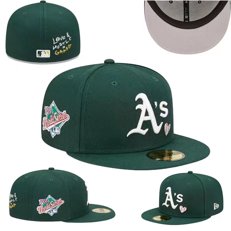 Oakland Athletics Love & Hustle 1989 World Series 59FIFTY Hat - Green with Heart Embroidery