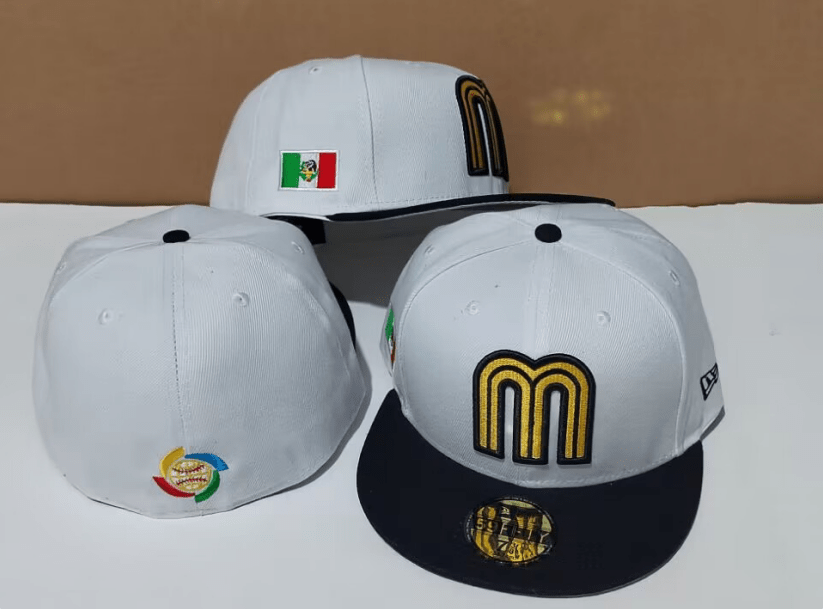 Mexico World Baseball Classic 59FIFTY Hat - White and Black with Gold "M" Logo