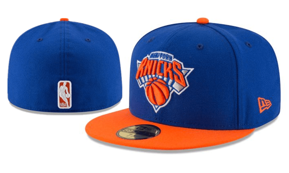 New York Knicks NBA Snapback Cap with Embroidered Logo and Orange Brim - Blue