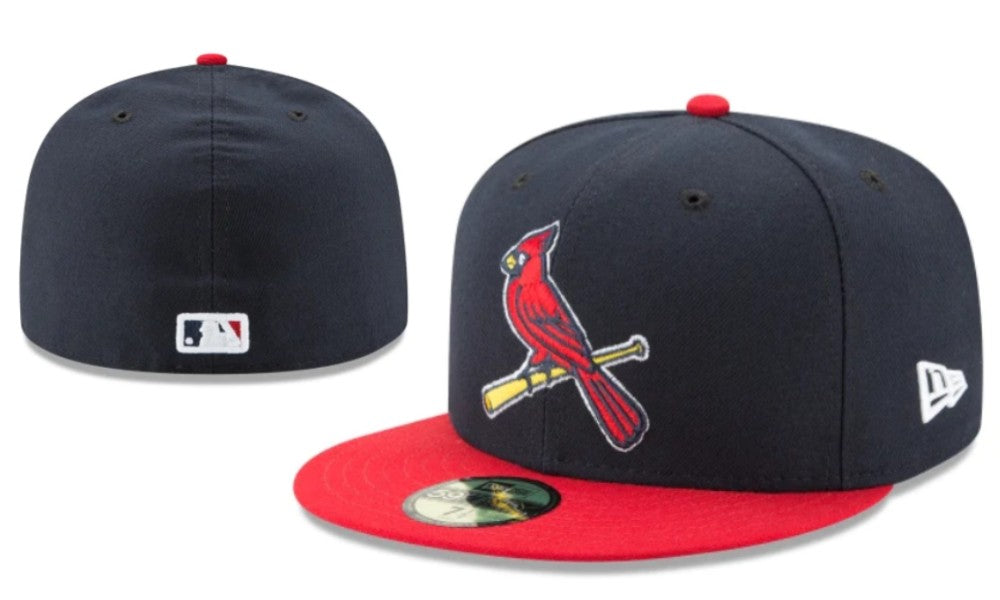 St. Louis Cardinals On-Field Fitted Cap - Navy with Red Brim