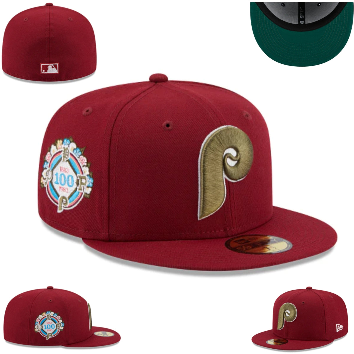 Philadelphia Phillies Fitted MLB Hat with 100-Year Anniversary Patch - Maroon and Gold
