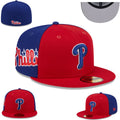 Philadelphia Phillies Two-Tone Fitted MLB Hat with Side Script Logo - Red and Blue