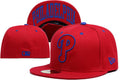 Philadelphia Phillies Red Fitted Hat with Blue Logo and "Philadelphia" Underbrim
