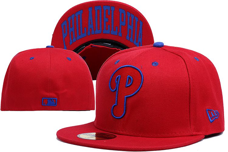 Philadelphia Phillies Red Fitted Hat with Blue Logo and "Philadelphia" Underbrim